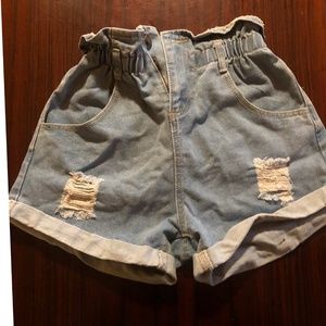 High Waisted Distressed Denim Shorts
